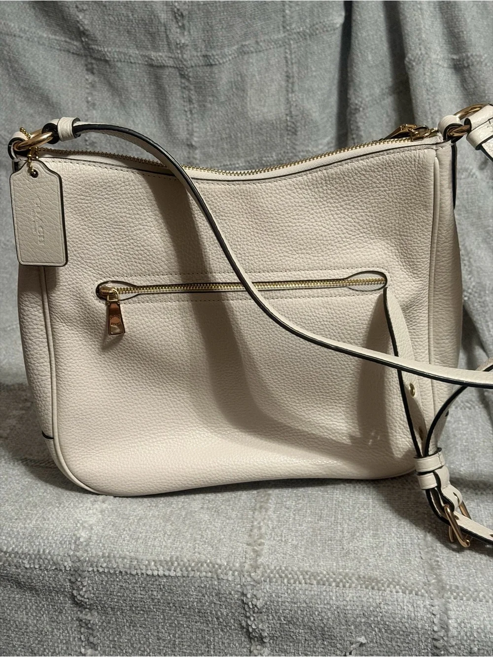 Coach Pebbled Leather Hobo Bag in Chalk
